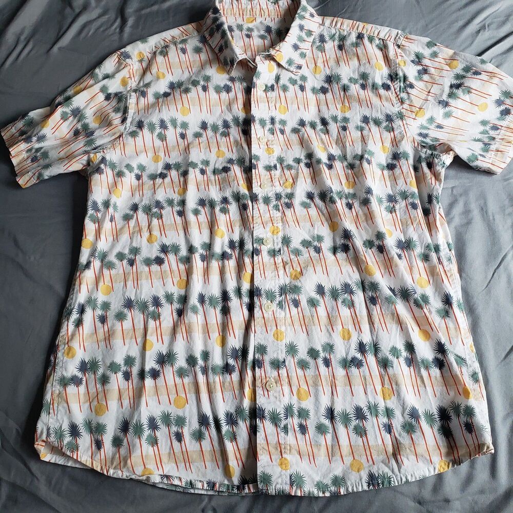 Cotton & Co Palm Tree Print Casual Button Up Shirt Sz. L MCM Resort Vacation